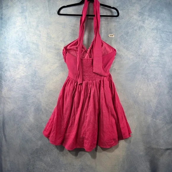 Do+Be Pink Halter Mini Dress Ruched Smocked Back Pleated Summer Party Womens M - Picture 5 of 8